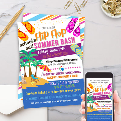 personalized schools out flip flop summer bash beach theme pool party invitations