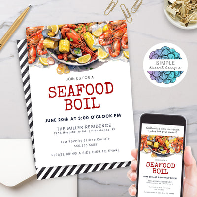 modern seafood boil invitation and e invite