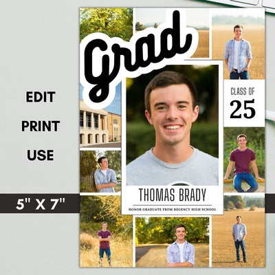 modern seior photo session graduation invitation for variety of senior portraits for high school or college graduates