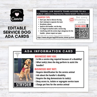 customized service dog cards for service teams with photo and qr code