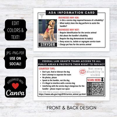 customized service dog id cards with etiquette and law qr code