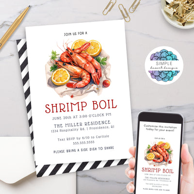 modern elegant shrimp boil invitation for dinner party luncheon events