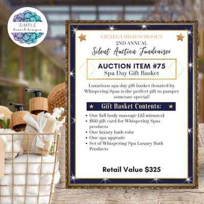 blue and gold auction fundraiser sign for basket raffle gift items signage printable