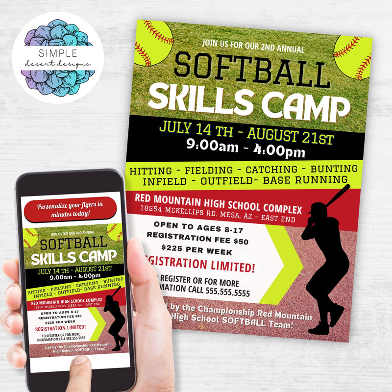 softball skills camp summer camp flyers