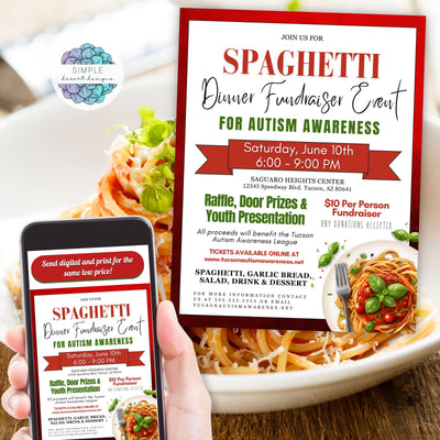 spaghetti dinner fundraiser flyers set