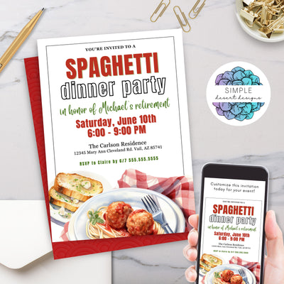 personalized spaghetti dinner party invitation printable and digital 