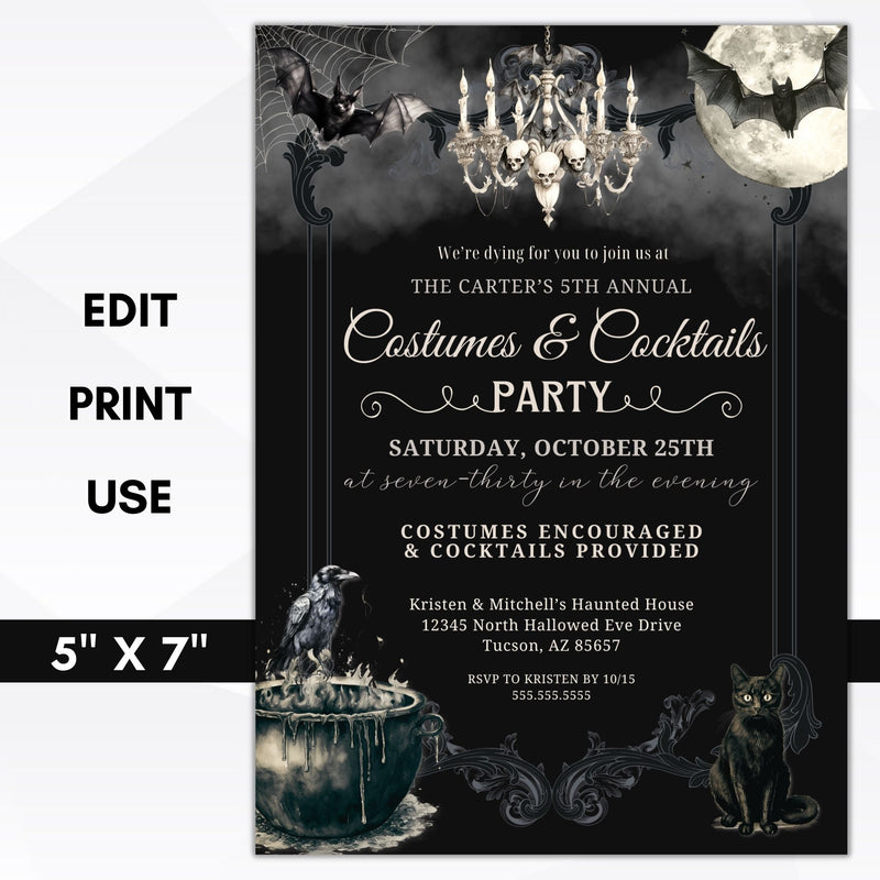 spooky season costume party invites with gothic vibes