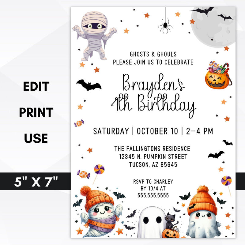 fun halloween birthday party invitation for printing and digital use