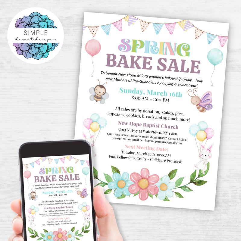 cute spring bakc sale flyer for school church fundraiser events