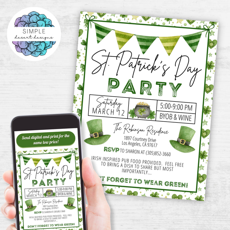 st patricks day party invitation flyers templates for school church or nighborhood block party