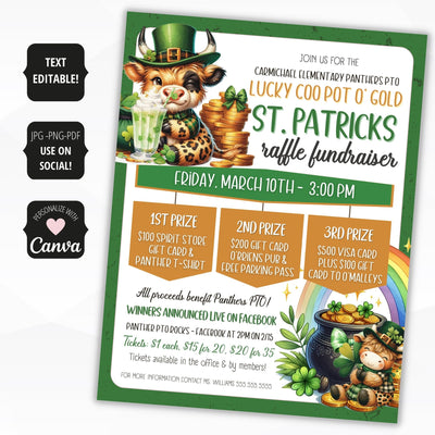 st patricks day lucky coo raffle fundraiser flyers