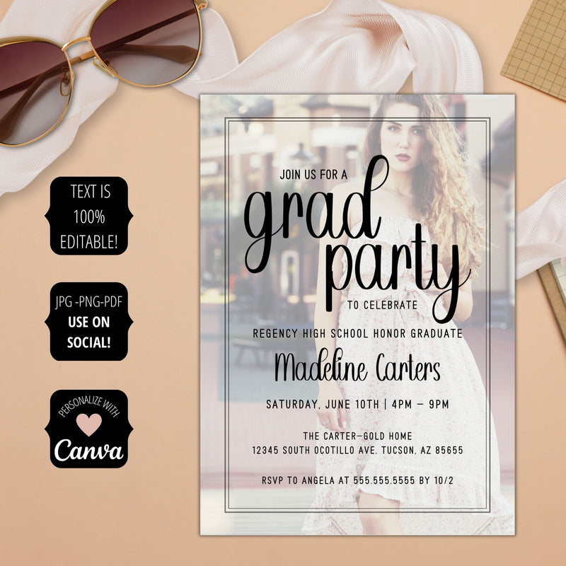 fashion forward stylish graduation party invitations