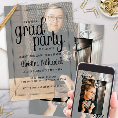 ultra modern picture in picture graduation announcement invitation with trendy typography