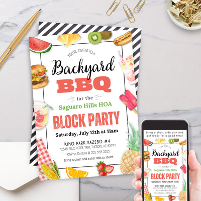 personalized backyard company picnic summer block party hoa invitation