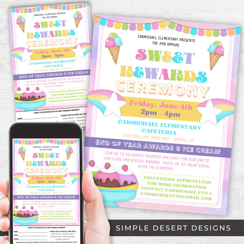 ice cream social or rewards ceremony invitation for schools church work and the office