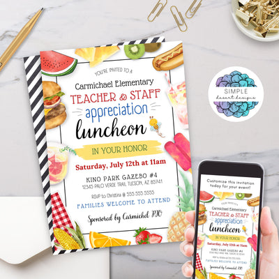 fun teacher employee staff volunteer appreciation picnic luncheon invitation