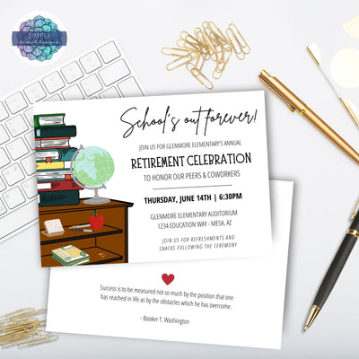 teacher retirement celebration invitations for education administrators secretrary and schools