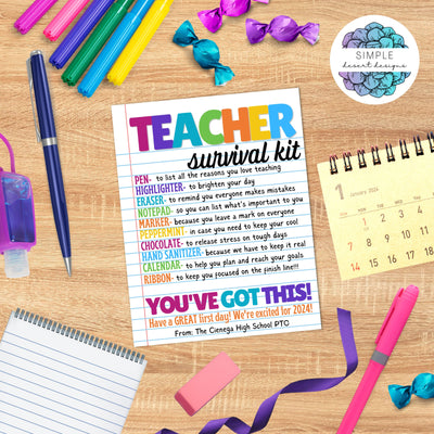 colorful printable teacher survival kit gift tag for teacher appreciation gift ideas from parents students or pto pta