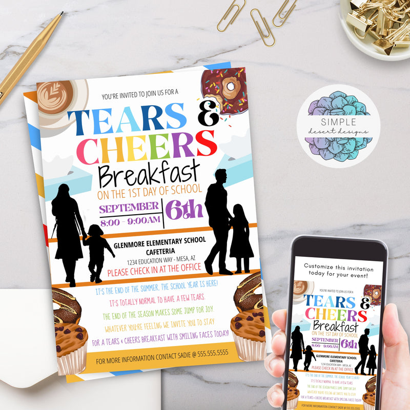 tears and cheers back to school first day breakfast invitations