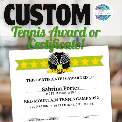 tennis camp award certificates