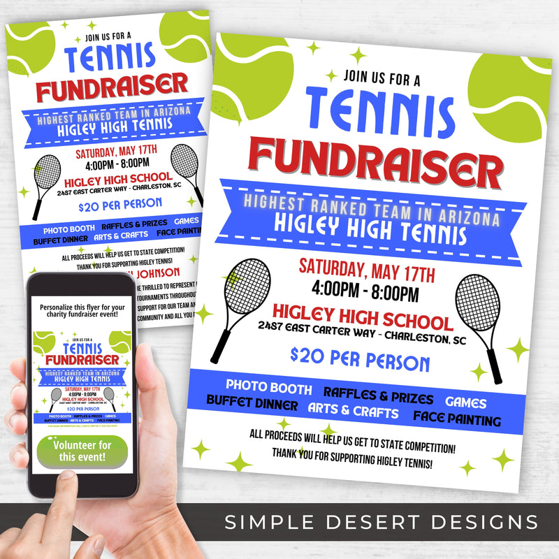 customizable tennis fundraiser flyers set for schools clubs and teams