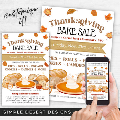 sell baked goods at thanksgiving or fall with this bake sale flyers set