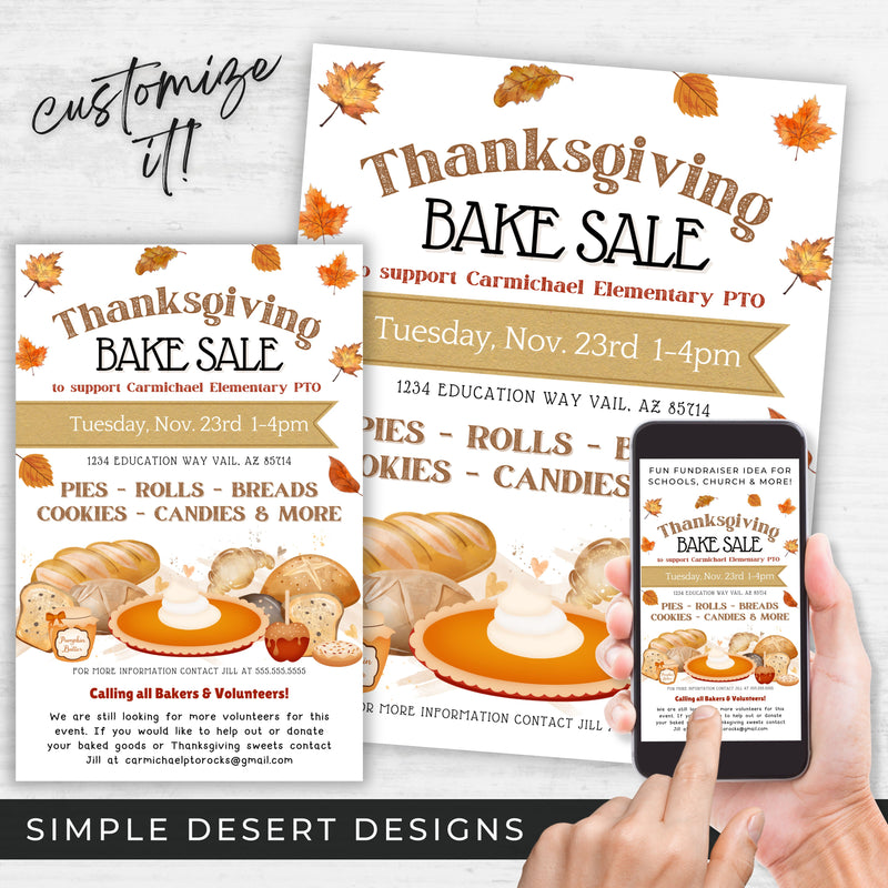 sell baked goods at thanksgiving or fall with this bake sale flyers set