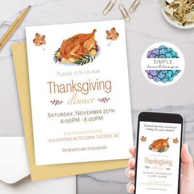 personalized thanksgiving turkey dinner party invitation for any fall themed event