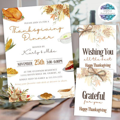 modern thanksgiving dinner invitation with 2 free Happy Thanksgiving Gift Tags with purchase