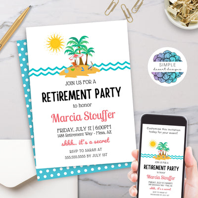 tropical luau beach theme retirement reception promotion farewell party invitation