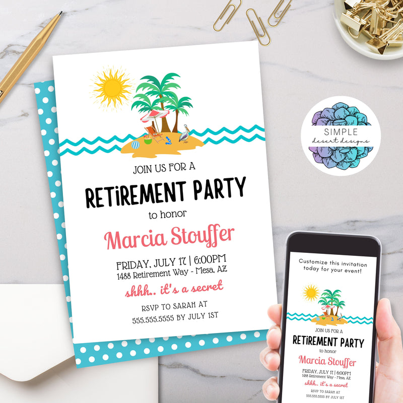 tropical luau beach theme retirement reception promotion farewell party invitation