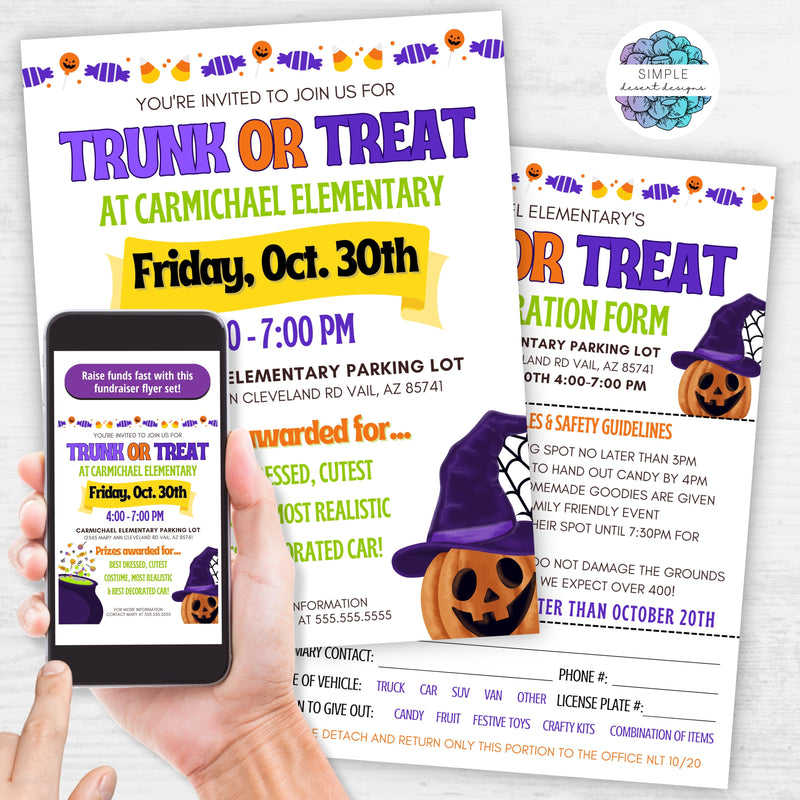 halloween trunk or treat flyers with car registration form templates