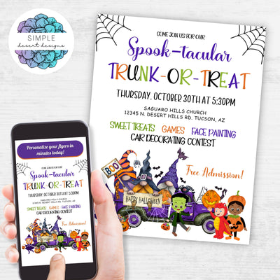 cute spooktacular halloween trunk or treat flyer template for halloween event invitation flyers