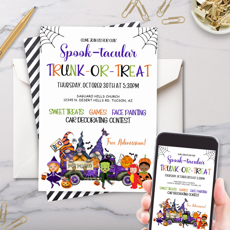 cute trunk or treat halloween party invitation for costume party invites