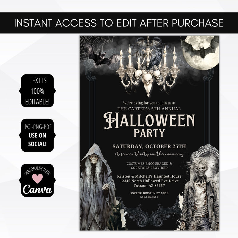 personalized halloween party announcements in digital and printed formats