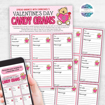 easy and cute valentines candy gram fundraiser sheet flyer bundle