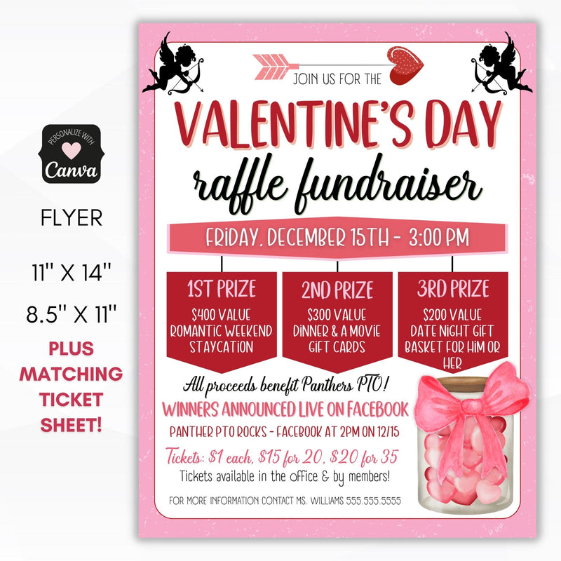 customizable valentines raffle basket flyer invitations