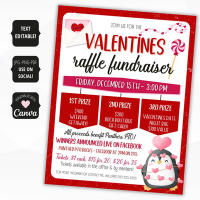 cute valentines raffle flyers for february fundraiser