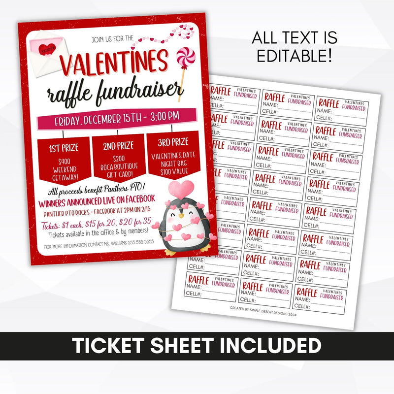 customizable valentines raffle fundraiser flyers and tickets