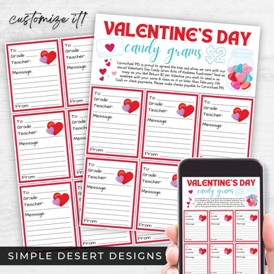 personalized valentines day candy gram fundraiser flyer sheet with candy grams for in person and pre sales