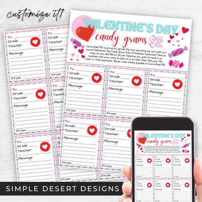 printable and digital valentine's day candy grams fundraiser flyers and sheets for in person and presales for candy gram fundraising