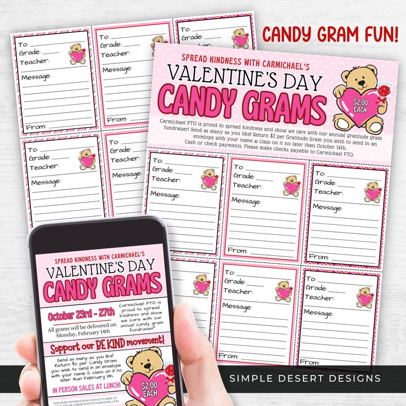 custom valentines day candy gram fundraiser flyer candy grams sheets bundle