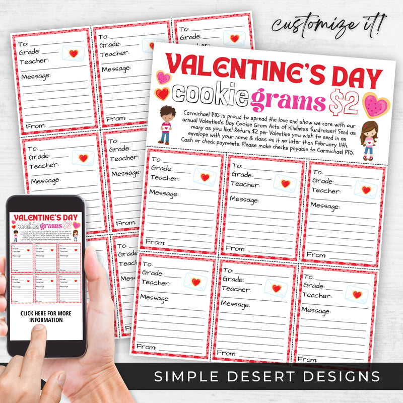 cute valentines day cookie grams candygram fundraiser alternative flyer and sheet set