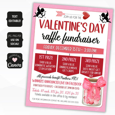 custom valentines day fundraiser flyer for gift basket raffle