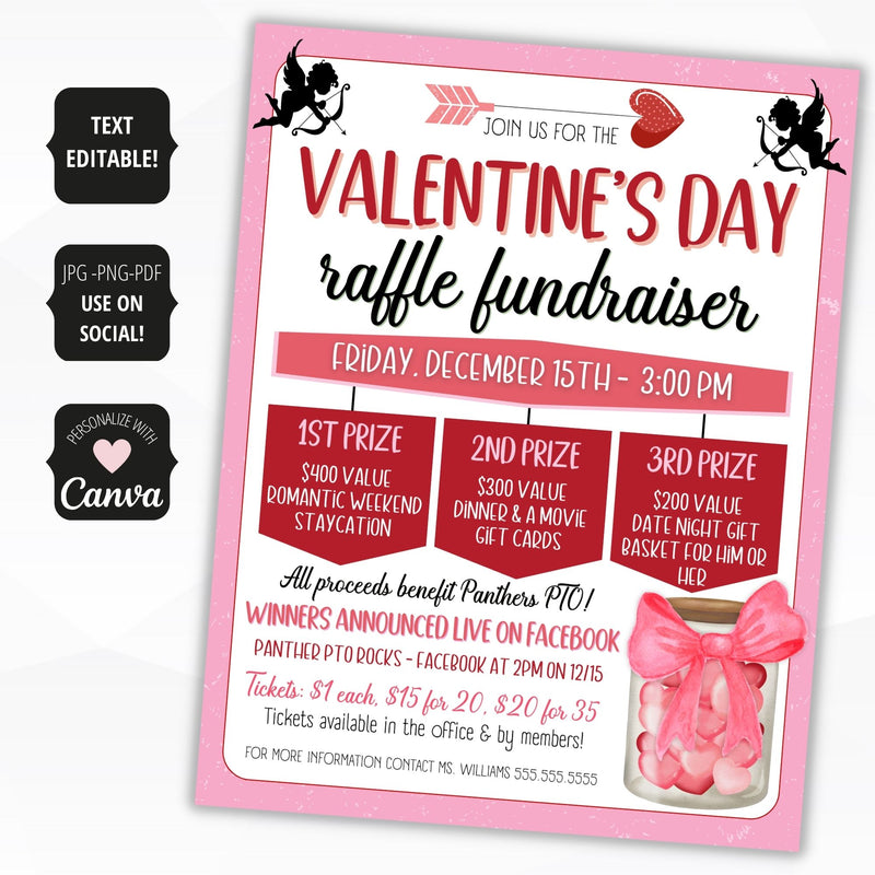 custom valentines day fundraiser flyer for gift basket raffle