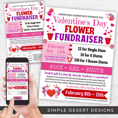 cute valentines day flower fundraiser flyers set for school fundraising event or plant sale stem flower fundraiser