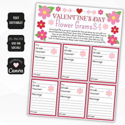 flower gram fundraiser for valentines day carnation or rose sales