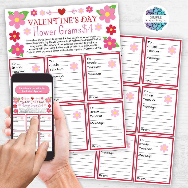 printable flower grams for valentines day fundraiser