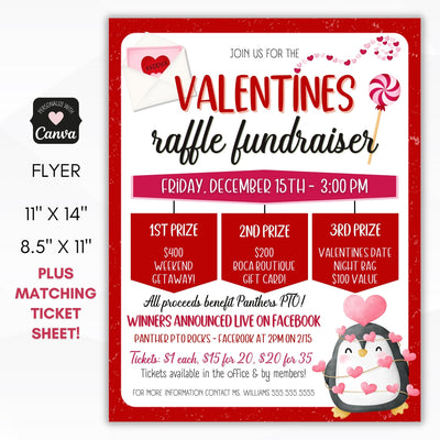 custom valenitnes raffle flyers for gift basket or gift card raffle on valentine's day