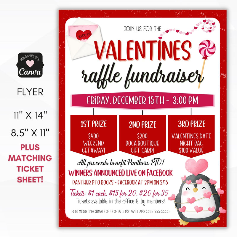 custom valenitnes raffle flyers for gift basket or gift card raffle on valentine&